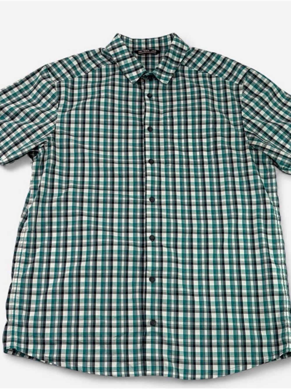 Arc'teryx Mens XL Teal Plaid Short Sleeve Button Front Shirt
